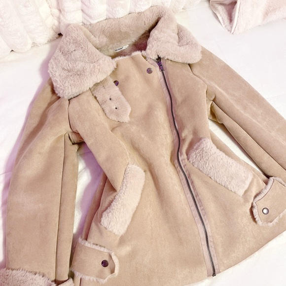 korea fawn brown shearling faux fur coat - Picture 2 of 7